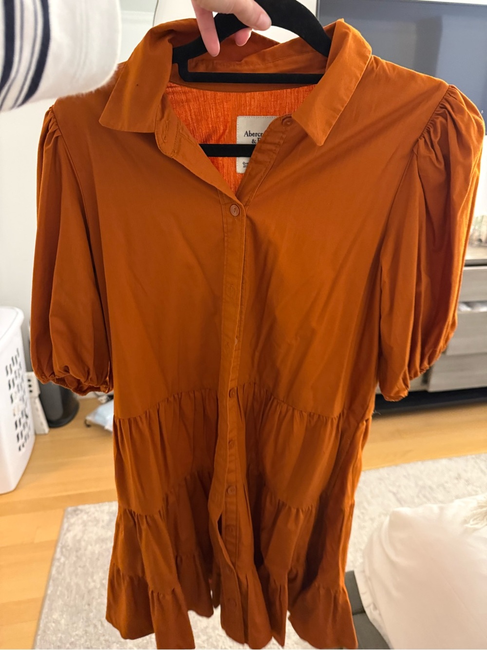Abercrombie & Fitch Rust Orange Button-Front Tiered Dress